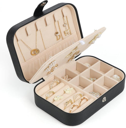 Travel Jewelry Box, Small Jewelry Organizer Boxes for Women Girls, 2 Layer Travel Jewlery Case, PU Leather Mini Portable Jewerly Storage Display Holder for Earrings, Ring, Necklaces, Bracelets - Green