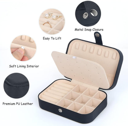Travel Jewelry Box, Small Jewelry Organizer Boxes for Women Girls, 2 Layer Travel Jewlery Case, PU Leather Mini Portable Jewerly Storage Display Holder for Earrings, Ring, Necklaces, Bracelets - Green
