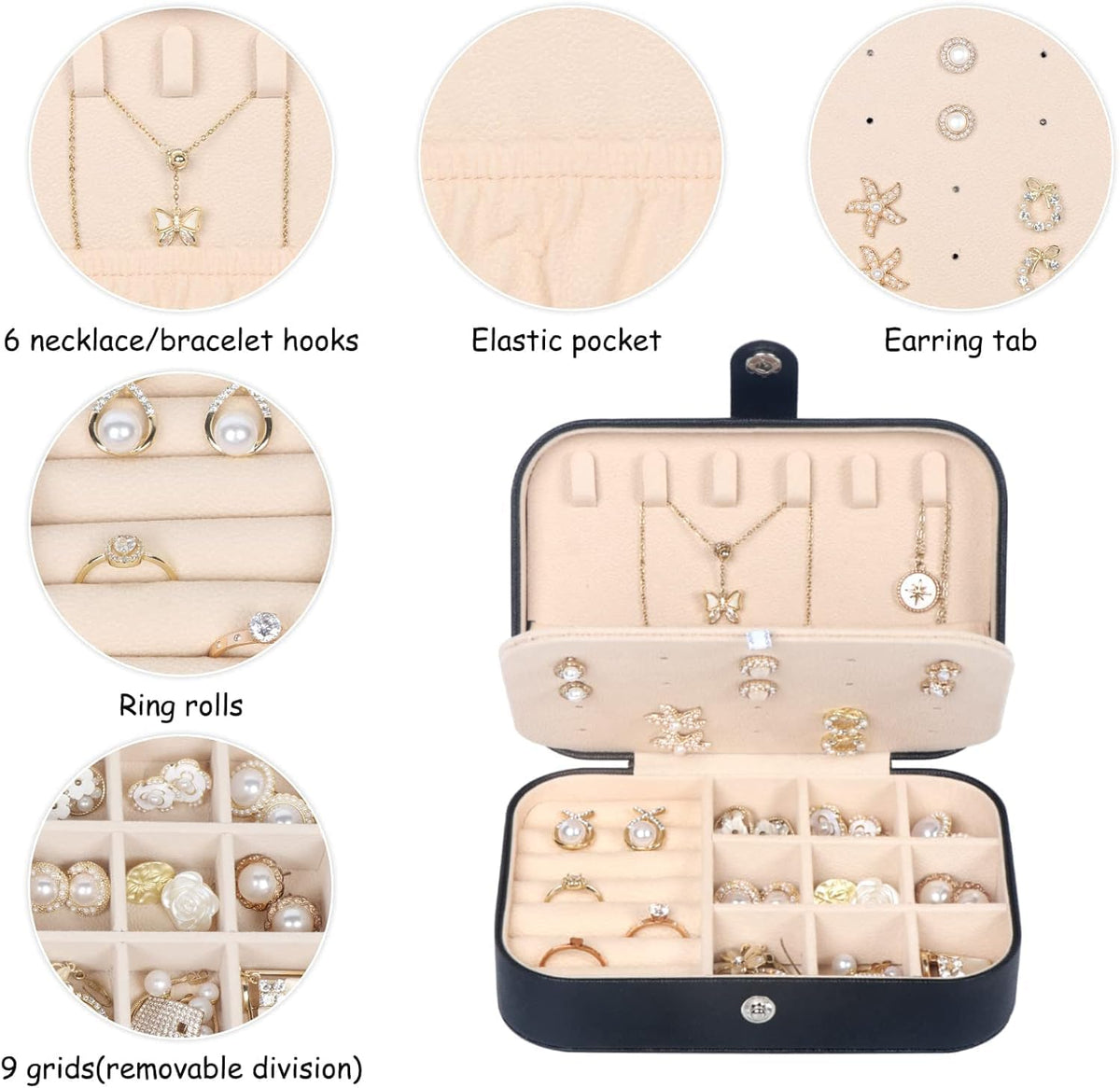 Travel Jewelry Box, Small Jewelry Organizer Boxes for Women Girls, 2 Layer Travel Jewlery Case, PU Leather Mini Portable Jewerly Storage Display Holder for Earrings, Ring, Necklaces, Bracelets - Green