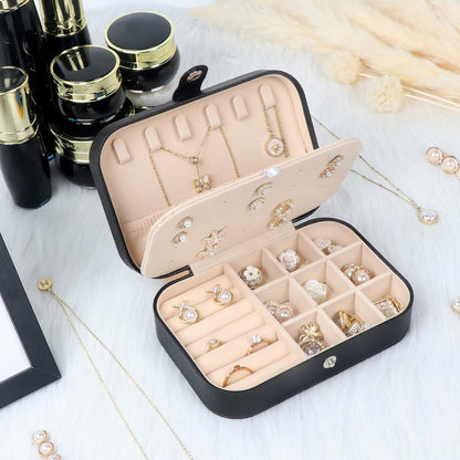 Travel Jewelry Box, Small Jewelry Organizer Boxes for Women Girls, 2 Layer Travel Jewlery Case, PU Leather Mini Portable Jewerly Storage Display Holder for Earrings, Ring, Necklaces, Bracelets - Green
