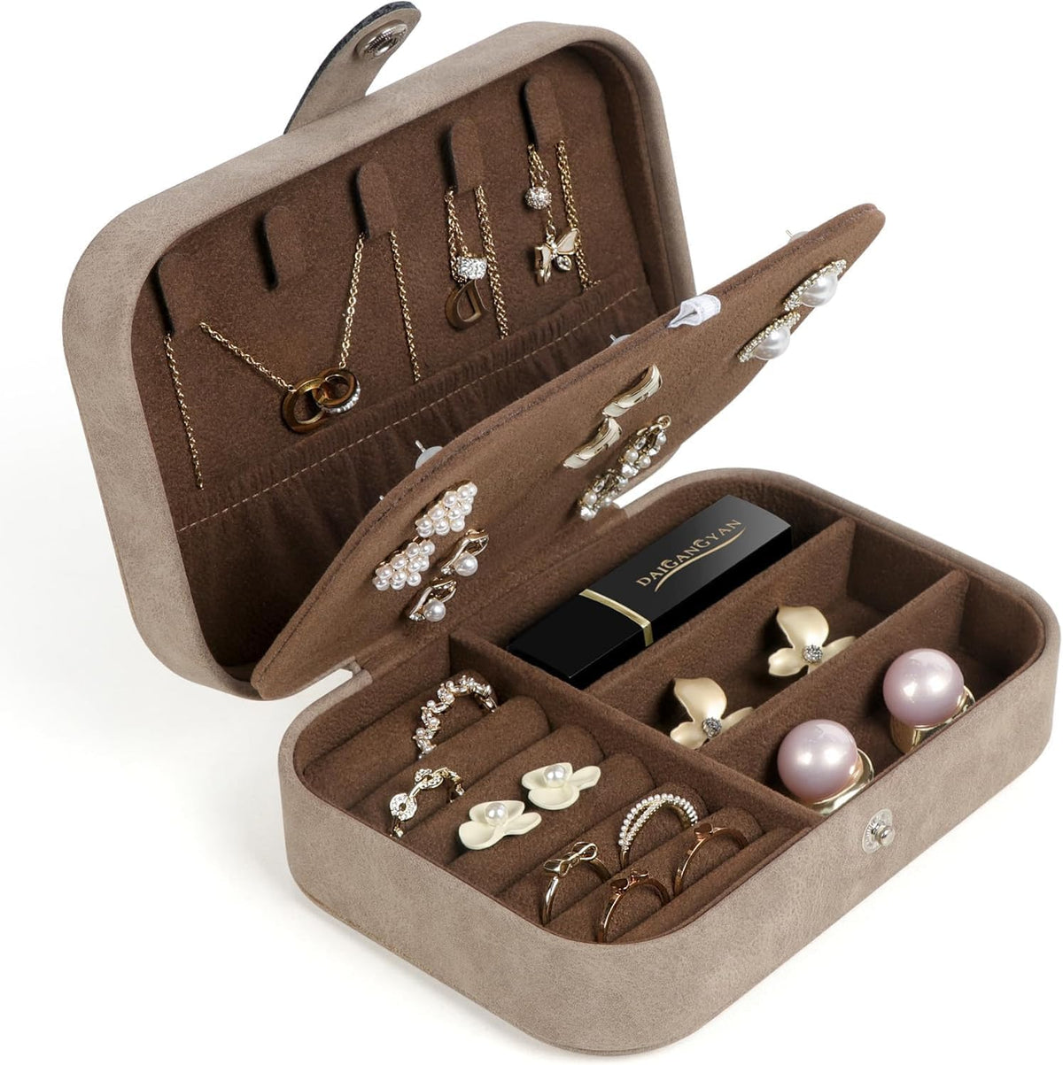 Travel Jewelry Box, Small Jewelry Organizer Boxes for Women Girls, 2 Layer Travel Jewlery Case, PU Leather Mini Portable Jewerly Storage Display Holder for Earrings, Ring, Necklaces, Bracelets - Green