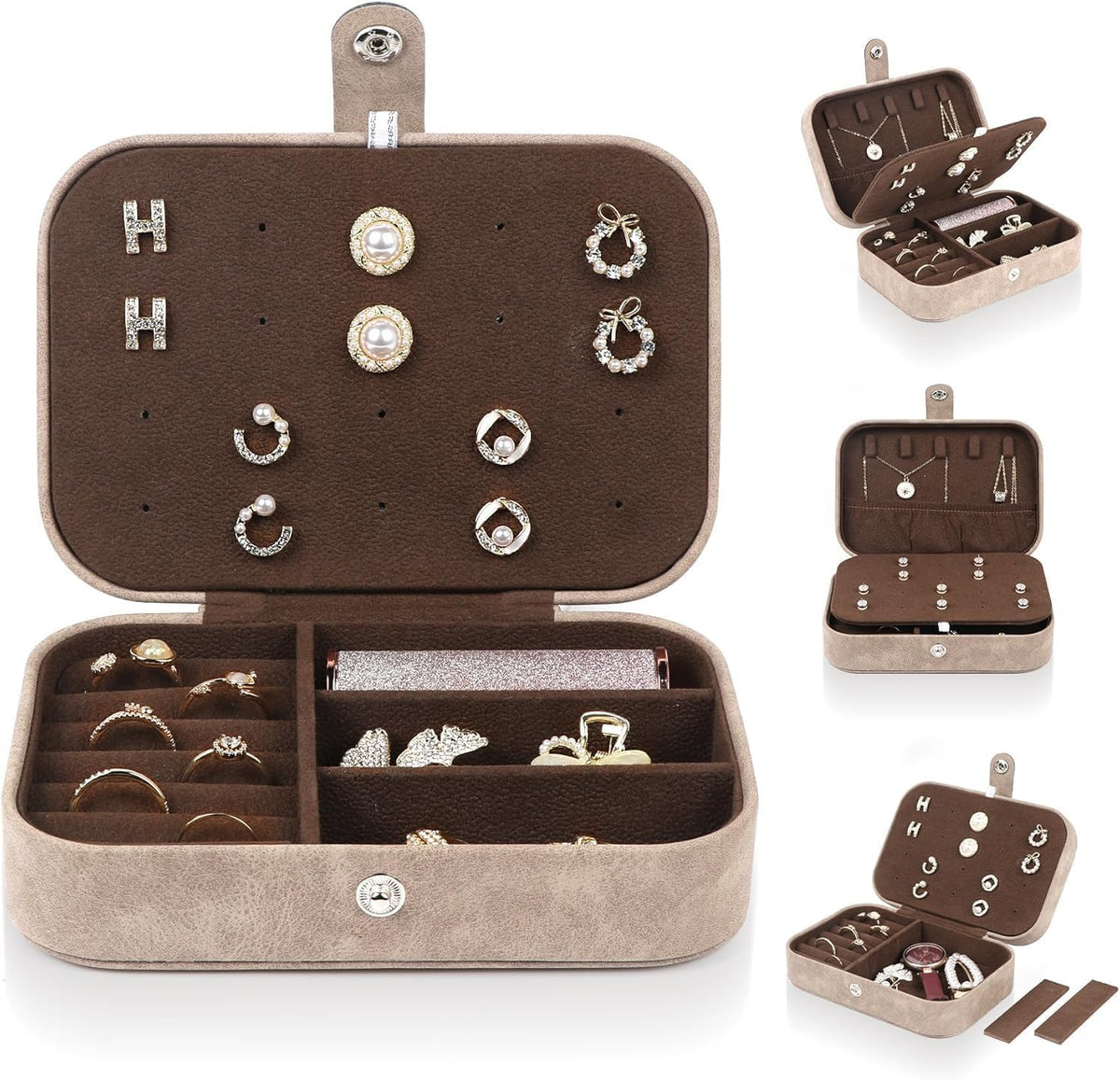 Travel Jewelry Box, Small Jewelry Organizer Boxes for Women Girls, 2 Layer Travel Jewlery Case, PU Leather Mini Portable Jewerly Storage Display Holder for Earrings, Ring, Necklaces, Bracelets - Green