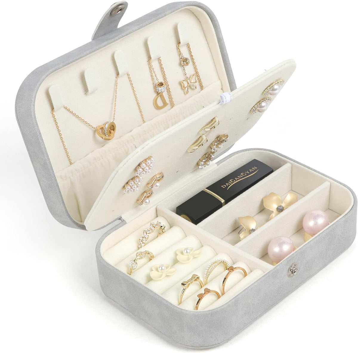 Travel Jewelry Box, Small Jewelry Organizer Boxes for Women Girls, 2 Layer Travel Jewlery Case, PU Leather Mini Portable Jewerly Storage Display Holder for Earrings, Ring, Necklaces, Bracelets - Green