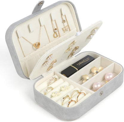 Travel Jewelry Box, Small Jewelry Organizer Boxes for Women Girls, 2 Layer Travel Jewlery Case, PU Leather Mini Portable Jewerly Storage Display Holder for Earrings, Ring, Necklaces, Bracelets - Green