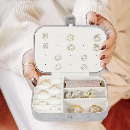 Travel Jewelry Box, Small Jewelry Organizer Boxes for Women Girls, 2 Layer Travel Jewlery Case, PU Leather Mini Portable Jewerly Storage Display Holder for Earrings, Ring, Necklaces, Bracelets - Green