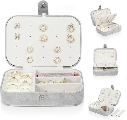 Travel Jewelry Box, Small Jewelry Organizer Boxes for Women Girls, 2 Layer Travel Jewlery Case, PU Leather Mini Portable Jewerly Storage Display Holder for Earrings, Ring, Necklaces, Bracelets - Green