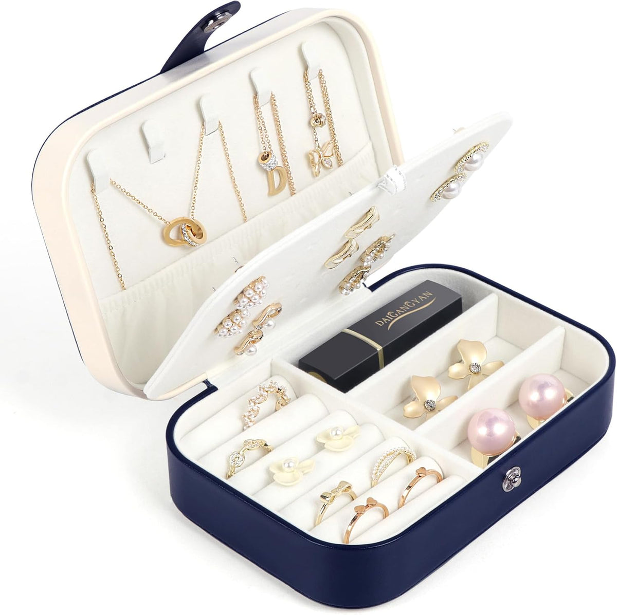 Travel Jewelry Box, Small Jewelry Organizer Boxes for Women Girls, 2 Layer Travel Jewlery Case, PU Leather Mini Portable Jewerly Storage Display Holder for Earrings, Ring, Necklaces, Bracelets - Green