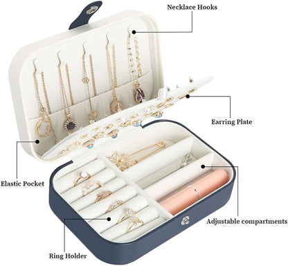 Travel Jewelry Box, Small Jewelry Organizer Boxes for Women Girls, 2 Layer Travel Jewlery Case, PU Leather Mini Portable Jewerly Storage Display Holder for Earrings, Ring, Necklaces, Bracelets - Green