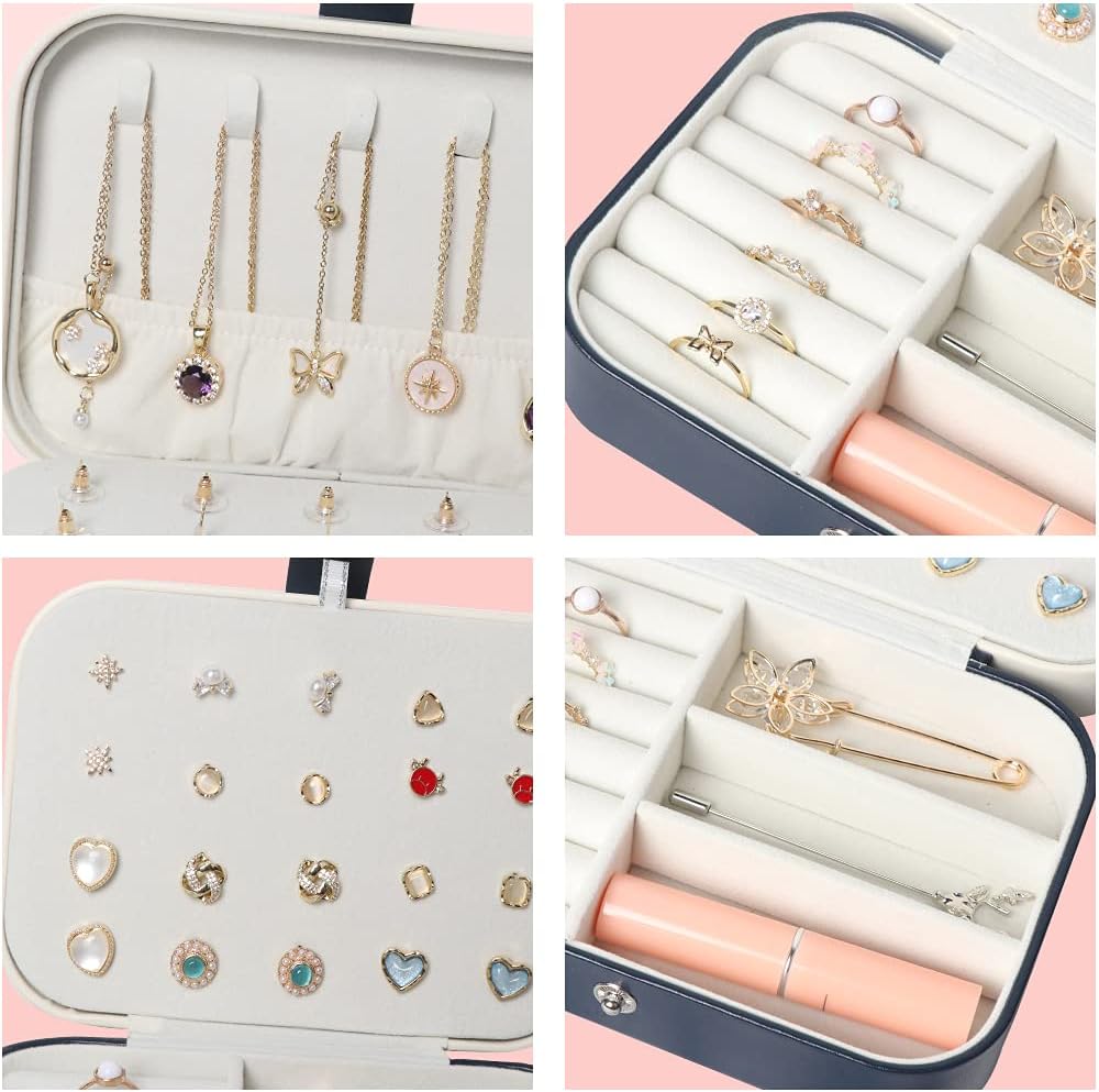 Travel Jewelry Box, Small Jewelry Organizer Boxes for Women Girls, 2 Layer Travel Jewlery Case, PU Leather Mini Portable Jewerly Storage Display Holder for Earrings, Ring, Necklaces, Bracelets - Green