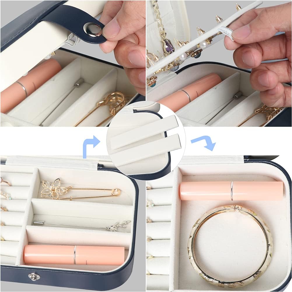 Travel Jewelry Box, Small Jewelry Organizer Boxes for Women Girls, 2 Layer Travel Jewlery Case, PU Leather Mini Portable Jewerly Storage Display Holder for Earrings, Ring, Necklaces, Bracelets - Green
