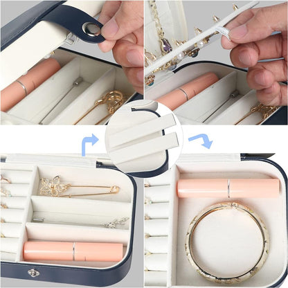 Travel Jewelry Box, Small Jewelry Organizer Boxes for Women Girls, 2 Layer Travel Jewlery Case, PU Leather Mini Portable Jewerly Storage Display Holder for Earrings, Ring, Necklaces, Bracelets - Green