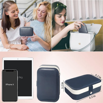 Travel Jewelry Box, Small Jewelry Organizer Boxes for Women Girls, 2 Layer Travel Jewlery Case, PU Leather Mini Portable Jewerly Storage Display Holder for Earrings, Ring, Necklaces, Bracelets - Green