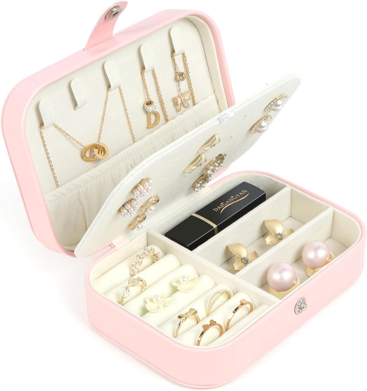 Travel Jewelry Box, Small Jewelry Organizer Boxes for Women Girls, 2 Layer Travel Jewlery Case, PU Leather Mini Portable Jewerly Storage Display Holder for Earrings, Ring, Necklaces, Bracelets - Green