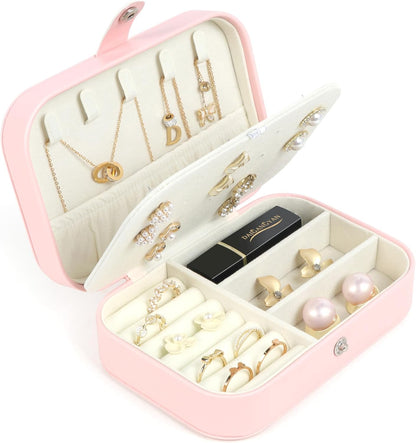 Travel Jewelry Box, Small Jewelry Organizer Boxes for Women Girls, 2 Layer Travel Jewlery Case, PU Leather Mini Portable Jewerly Storage Display Holder for Earrings, Ring, Necklaces, Bracelets - Green