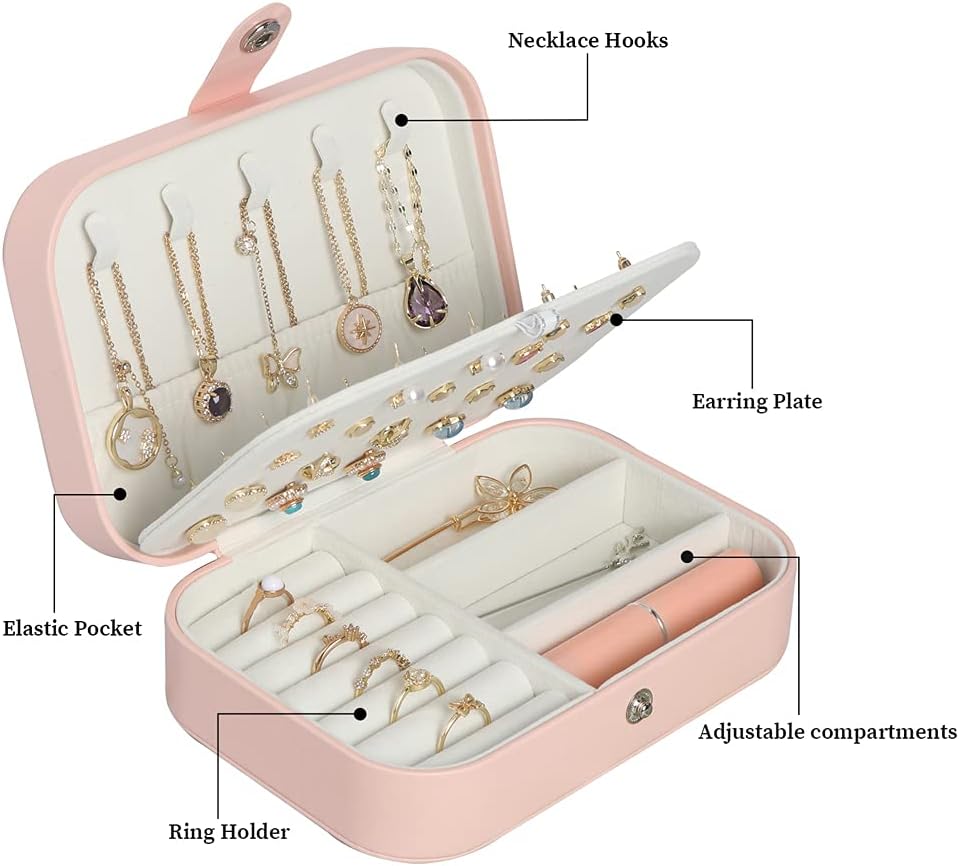 Travel Jewelry Box, Small Jewelry Organizer Boxes for Women Girls, 2 Layer Travel Jewlery Case, PU Leather Mini Portable Jewerly Storage Display Holder for Earrings, Ring, Necklaces, Bracelets - Green