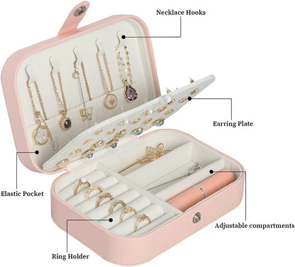 Travel Jewelry Box, Small Jewelry Organizer Boxes for Women Girls, 2 Layer Travel Jewlery Case, PU Leather Mini Portable Jewerly Storage Display Holder for Earrings, Ring, Necklaces, Bracelets - Green