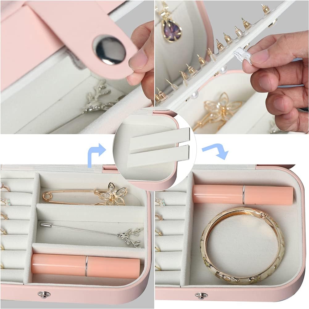 Travel Jewelry Box, Small Jewelry Organizer Boxes for Women Girls, 2 Layer Travel Jewlery Case, PU Leather Mini Portable Jewerly Storage Display Holder for Earrings, Ring, Necklaces, Bracelets - Green