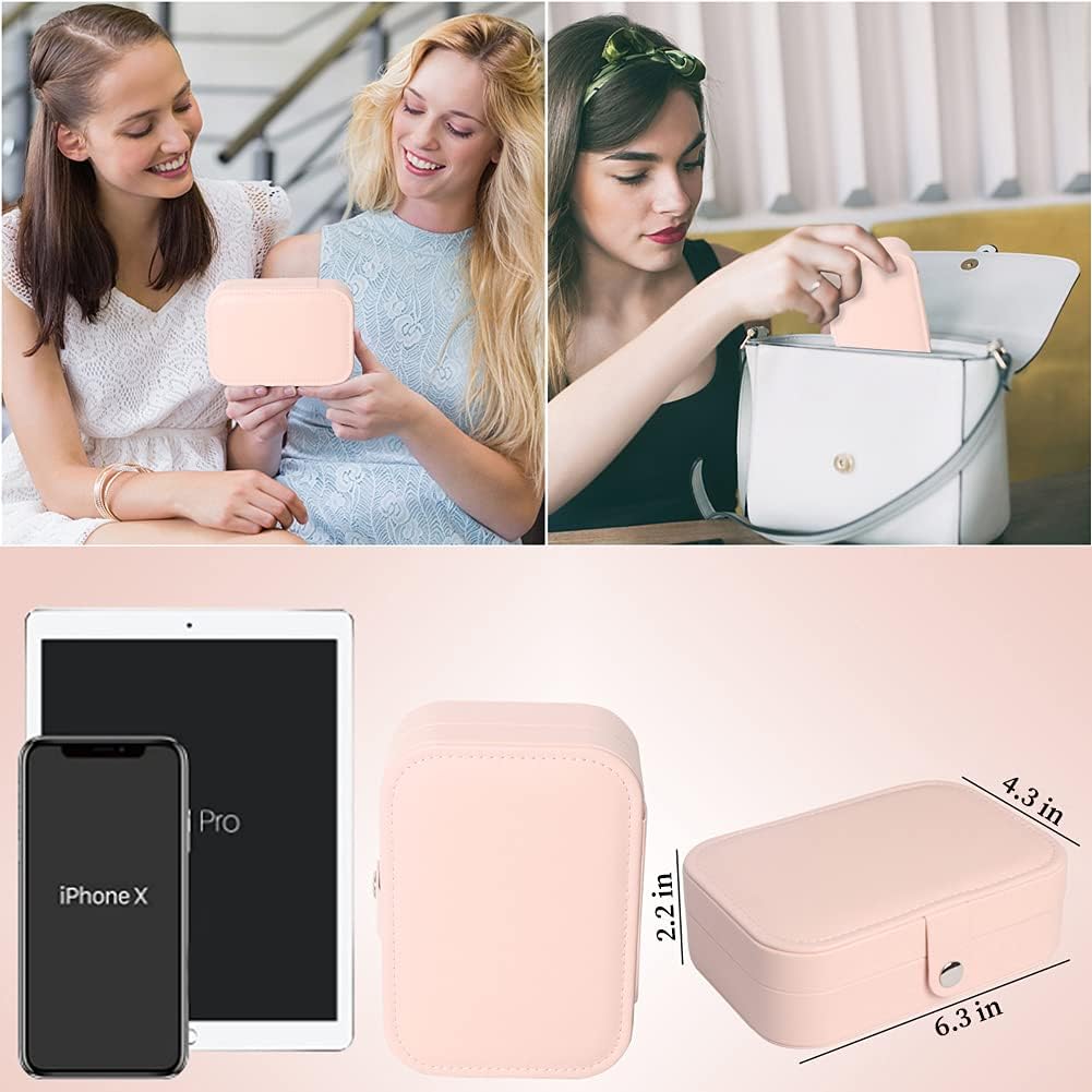 Travel Jewelry Box, Small Jewelry Organizer Boxes for Women Girls, 2 Layer Travel Jewlery Case, PU Leather Mini Portable Jewerly Storage Display Holder for Earrings, Ring, Necklaces, Bracelets - Green