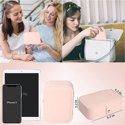 Travel Jewelry Box, Small Jewelry Organizer Boxes for Women Girls, 2 Layer Travel Jewlery Case, PU Leather Mini Portable Jewerly Storage Display Holder for Earrings, Ring, Necklaces, Bracelets - Green