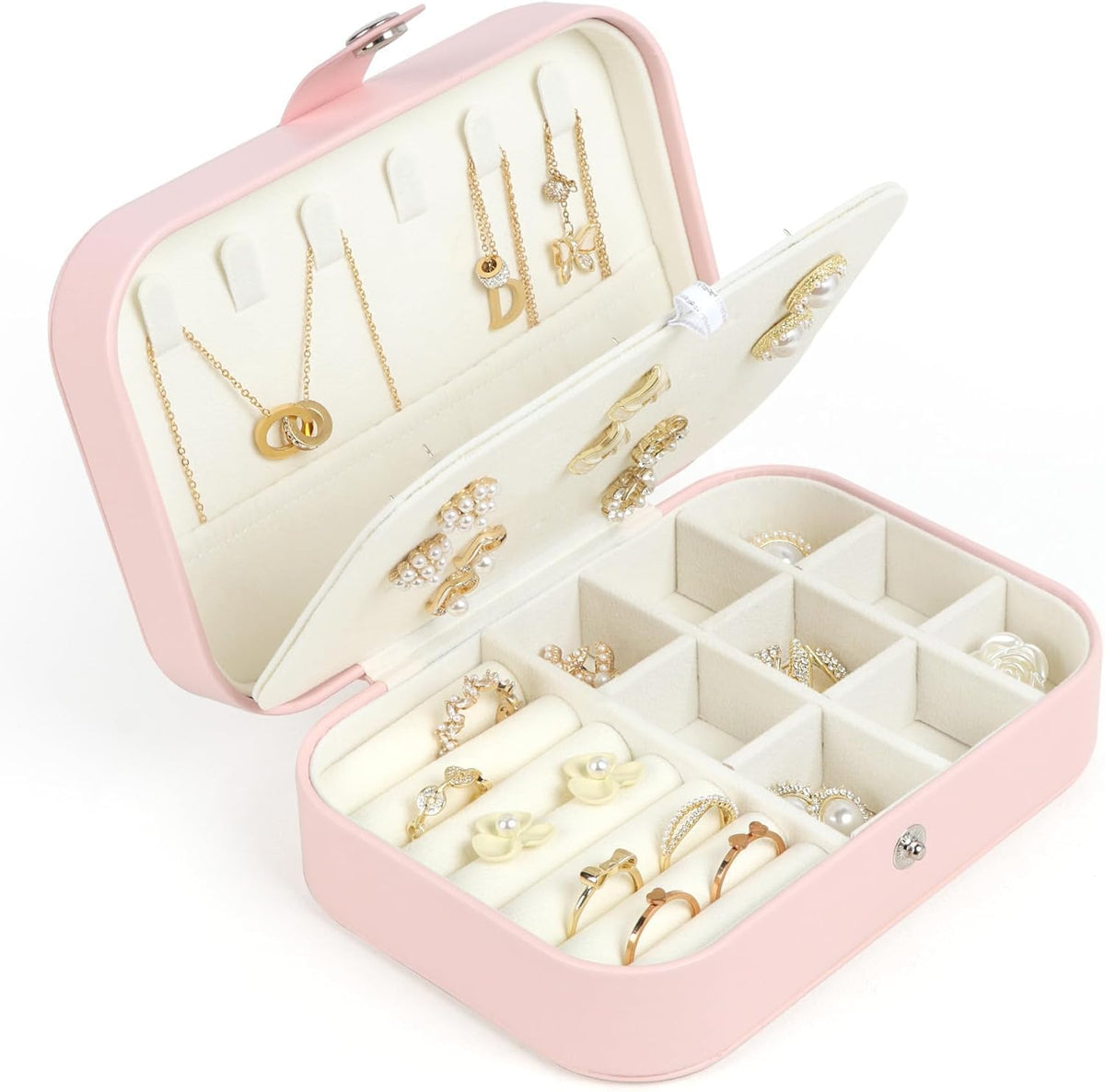 Travel Jewelry Box, Small Jewelry Organizer Boxes for Women Girls, 2 Layer Travel Jewlery Case, PU Leather Mini Portable Jewerly Storage Display Holder for Earrings, Ring, Necklaces, Bracelets - Green