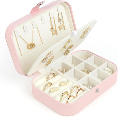 Travel Jewelry Box, Small Jewelry Organizer Boxes for Women Girls, 2 Layer Travel Jewlery Case, PU Leather Mini Portable Jewerly Storage Display Holder for Earrings, Ring, Necklaces, Bracelets - Green