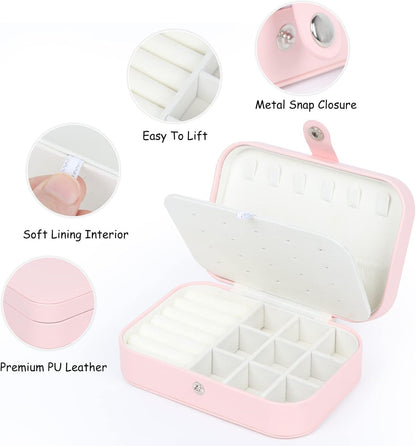 Travel Jewelry Box, Small Jewelry Organizer Boxes for Women Girls, 2 Layer Travel Jewlery Case, PU Leather Mini Portable Jewerly Storage Display Holder for Earrings, Ring, Necklaces, Bracelets - Green