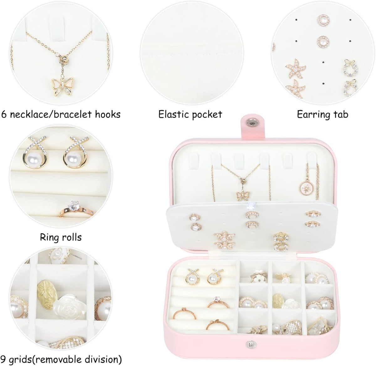 Travel Jewelry Box, Small Jewelry Organizer Boxes for Women Girls, 2 Layer Travel Jewlery Case, PU Leather Mini Portable Jewerly Storage Display Holder for Earrings, Ring, Necklaces, Bracelets - Green