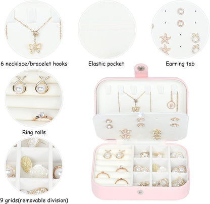 Travel Jewelry Box, Small Jewelry Organizer Boxes for Women Girls, 2 Layer Travel Jewlery Case, PU Leather Mini Portable Jewerly Storage Display Holder for Earrings, Ring, Necklaces, Bracelets - Green