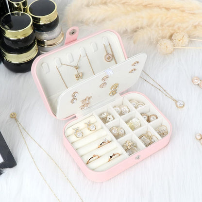 Travel Jewelry Box, Small Jewelry Organizer Boxes for Women Girls, 2 Layer Travel Jewlery Case, PU Leather Mini Portable Jewerly Storage Display Holder for Earrings, Ring, Necklaces, Bracelets - Green