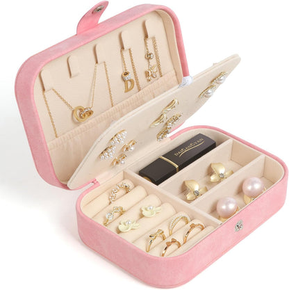 Travel Jewelry Box, Small Jewelry Organizer Boxes for Women Girls, 2 Layer Travel Jewlery Case, PU Leather Mini Portable Jewerly Storage Display Holder for Earrings, Ring, Necklaces, Bracelets - Green