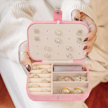 Travel Jewelry Box, Small Jewelry Organizer Boxes for Women Girls, 2 Layer Travel Jewlery Case, PU Leather Mini Portable Jewerly Storage Display Holder for Earrings, Ring, Necklaces, Bracelets - Green