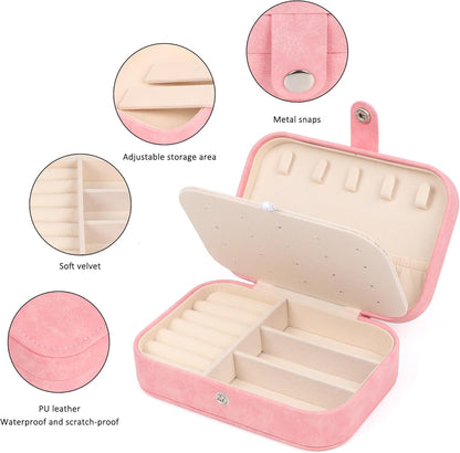 Travel Jewelry Box, Small Jewelry Organizer Boxes for Women Girls, 2 Layer Travel Jewlery Case, PU Leather Mini Portable Jewerly Storage Display Holder for Earrings, Ring, Necklaces, Bracelets - Green