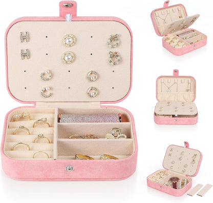 Travel Jewelry Box, Small Jewelry Organizer Boxes for Women Girls, 2 Layer Travel Jewlery Case, PU Leather Mini Portable Jewerly Storage Display Holder for Earrings, Ring, Necklaces, Bracelets - Green