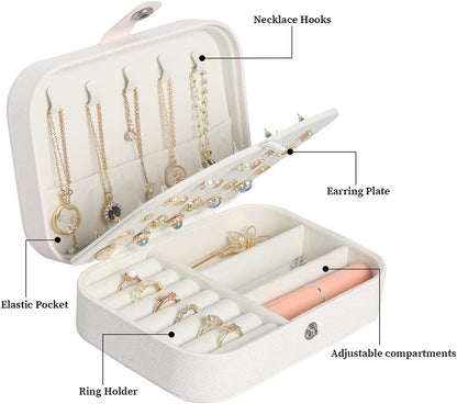 Travel Jewelry Box, Small Jewelry Organizer Boxes for Women Girls, 2 Layer Travel Jewlery Case, PU Leather Mini Portable Jewerly Storage Display Holder for Earrings, Ring, Necklaces, Bracelets - Green