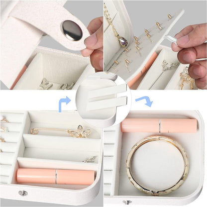 Travel Jewelry Box, Small Jewelry Organizer Boxes for Women Girls, 2 Layer Travel Jewlery Case, PU Leather Mini Portable Jewerly Storage Display Holder for Earrings, Ring, Necklaces, Bracelets - Green