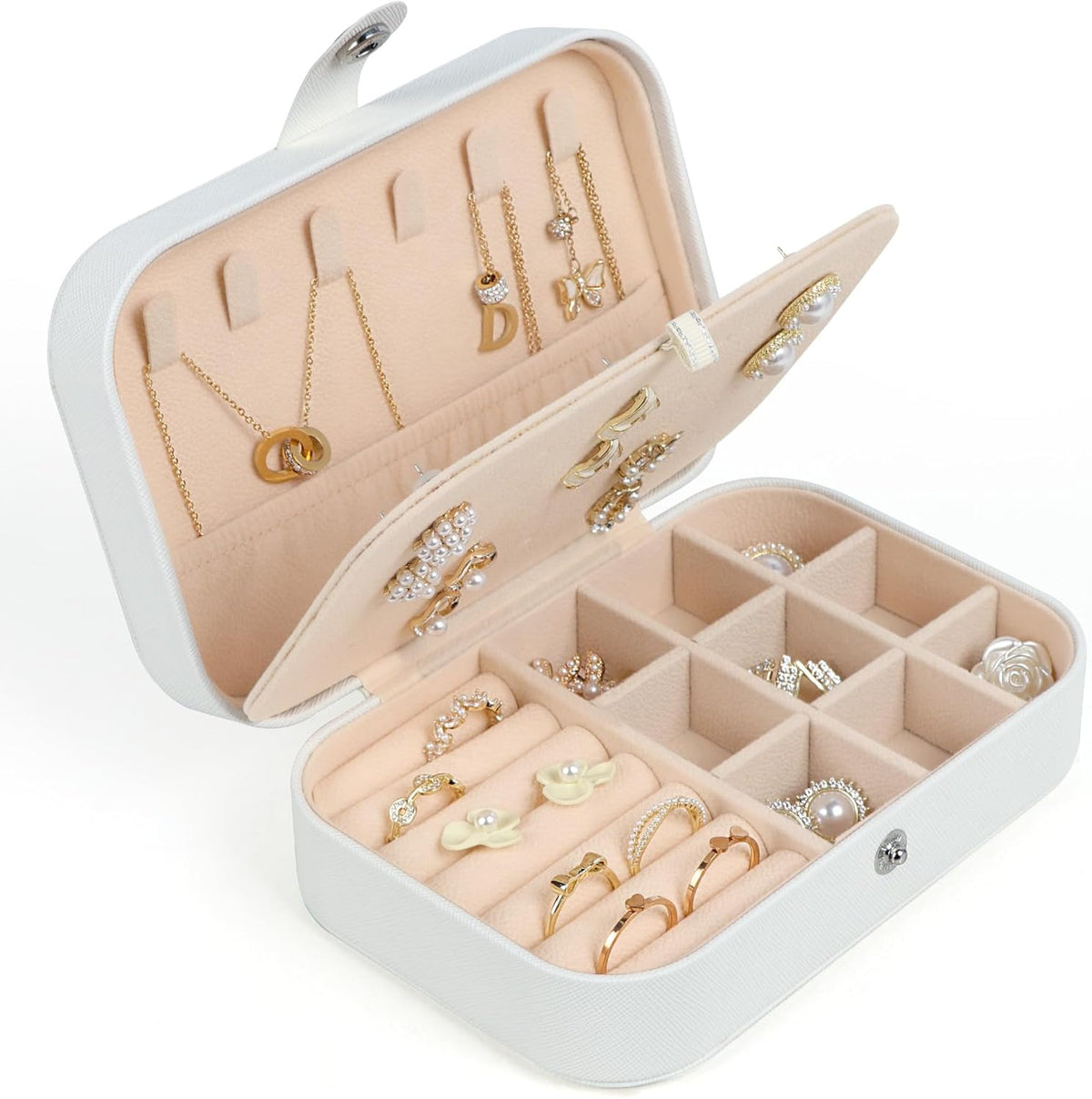 Travel Jewelry Box, Small Jewelry Organizer Boxes for Women Girls, 2 Layer Travel Jewlery Case, PU Leather Mini Portable Jewerly Storage Display Holder for Earrings, Ring, Necklaces, Bracelets - Green
