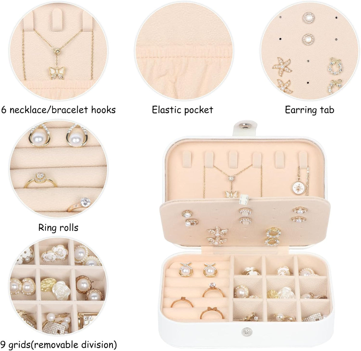 Travel Jewelry Box, Small Jewelry Organizer Boxes for Women Girls, 2 Layer Travel Jewlery Case, PU Leather Mini Portable Jewerly Storage Display Holder for Earrings, Ring, Necklaces, Bracelets - Green