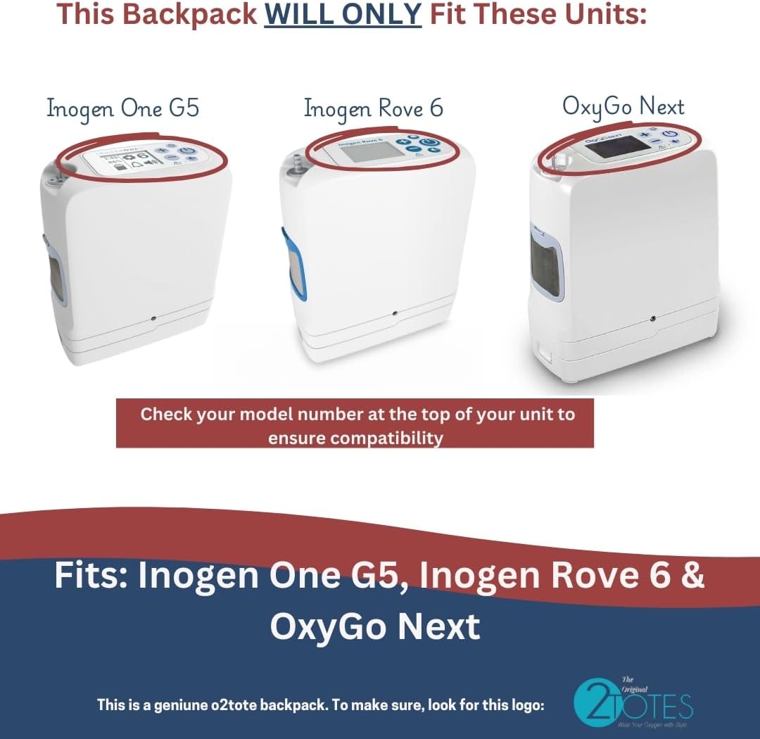 O2TOTES® Inogen One G5 & Rove 6 Backpack - Ultra-Lightweight (<1 lb), Breathable Mesh Pocket, Zippered Bottom & Adjustable Padded Straps