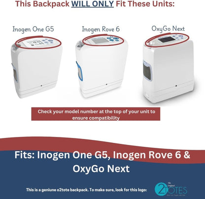 O2TOTES® Inogen One G5 & Rove 6 Backpack - Ultra-Lightweight (<1 lb), Breathable Mesh Pocket, Zippered Bottom & Adjustable Padded Straps