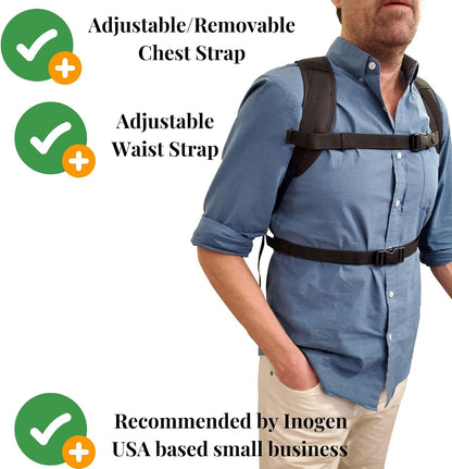 O2TOTES® Inogen One G5 & Rove 6 Backpack - Ultra-Lightweight (<1 lb), Breathable Mesh Pocket, Zippered Bottom & Adjustable Padded Straps
