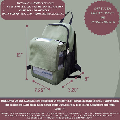 O2TOTES® Inogen One G5 & Rove 6 Backpack - Ultra-Lightweight (<1 lb), Breathable Mesh Pocket, Zippered Bottom & Adjustable Padded Straps