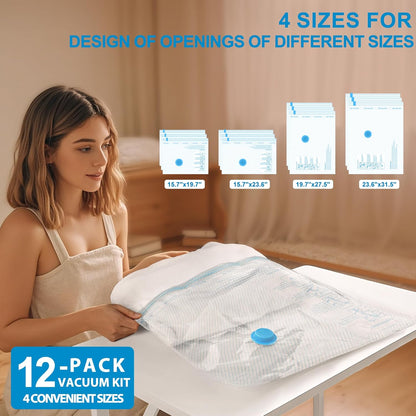 Vacuum Seal Bags for Clothing Travel, 12 Pack Vacuum Storage Bags for Clothes with Portable Electric Pump, Space Saver Bags for Luggage Traveling and Clothing