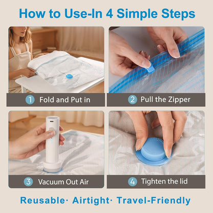 Vacuum Seal Bags for Clothing Travel, 12 Pack Vacuum Storage Bags for Clothes with Portable Electric Pump, Space Saver Bags for Luggage Traveling and Clothing