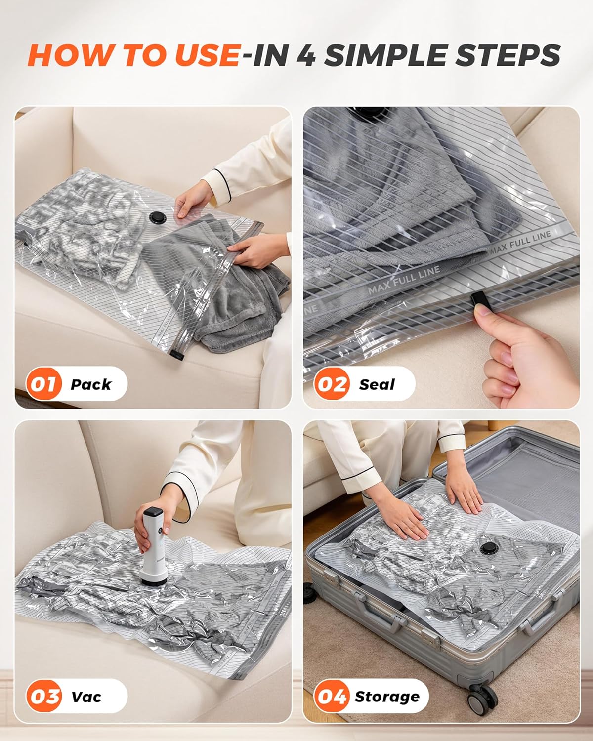 Vacuum Seal Bags for Clothing Travel, 12 Pack Vacuum Storage Bags for Clothes with Portable Electric Pump, Space Saver Bags for Luggage Traveling and Clothing