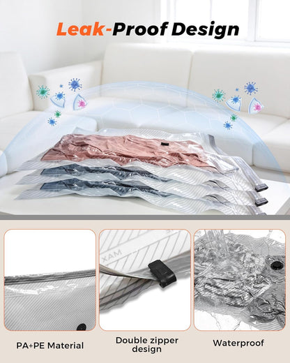Vacuum Seal Bags for Clothing Travel, 12 Pack Vacuum Storage Bags for Clothes with Portable Electric Pump, Space Saver Bags for Luggage Traveling and Clothing