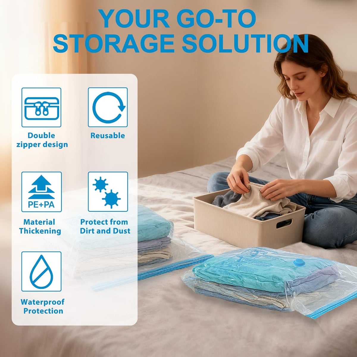 Vacuum Seal Bags for Clothing Travel, 12 Pack Vacuum Storage Bags for Clothes with Portable Electric Pump, Space Saver Bags for Luggage Traveling and Clothing