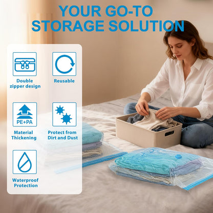 Vacuum Seal Bags for Clothing Travel, 12 Pack Vacuum Storage Bags for Clothes with Portable Electric Pump, Space Saver Bags for Luggage Traveling and Clothing