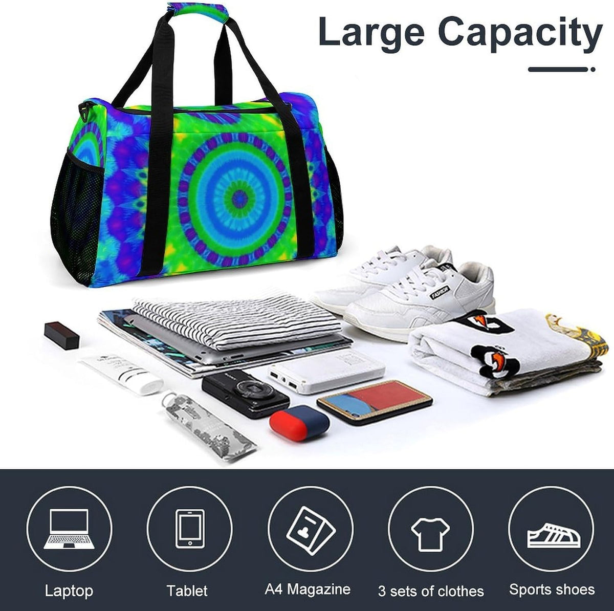 Foldable Weekender Travel Duffel Bag Lightweight Carry On Overnight Tote Bag for Women Sport Yoga