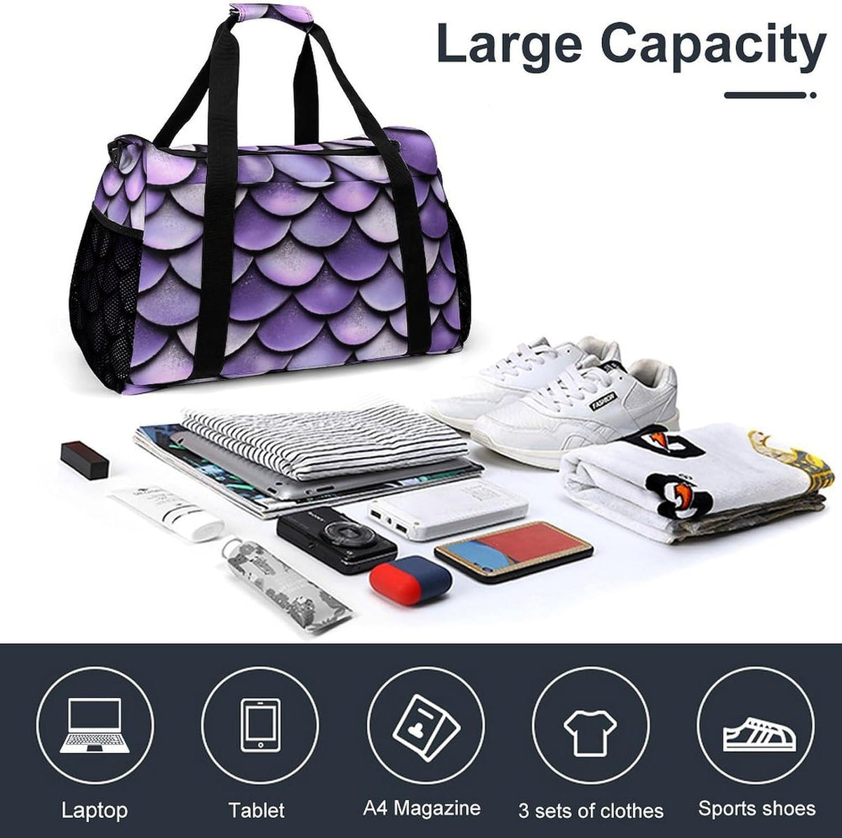 Foldable Weekender Travel Duffel Bag Lightweight Carry On Overnight Tote Bag for Women Sport Yoga
