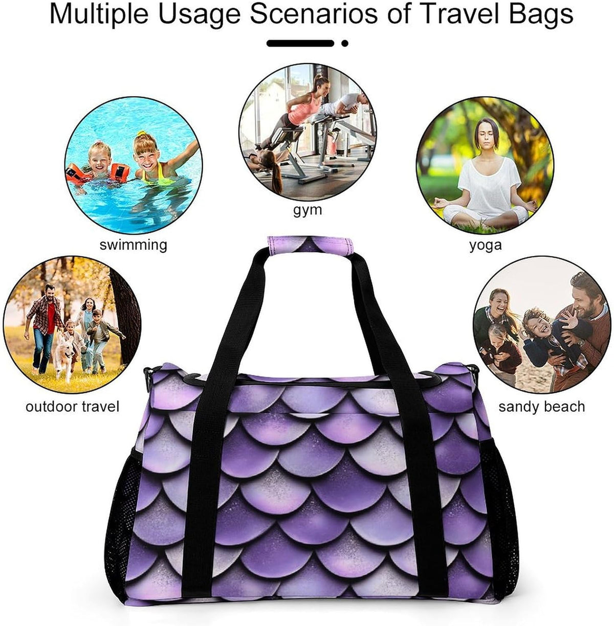 Foldable Weekender Travel Duffel Bag Lightweight Carry On Overnight Tote Bag for Women Sport Yoga